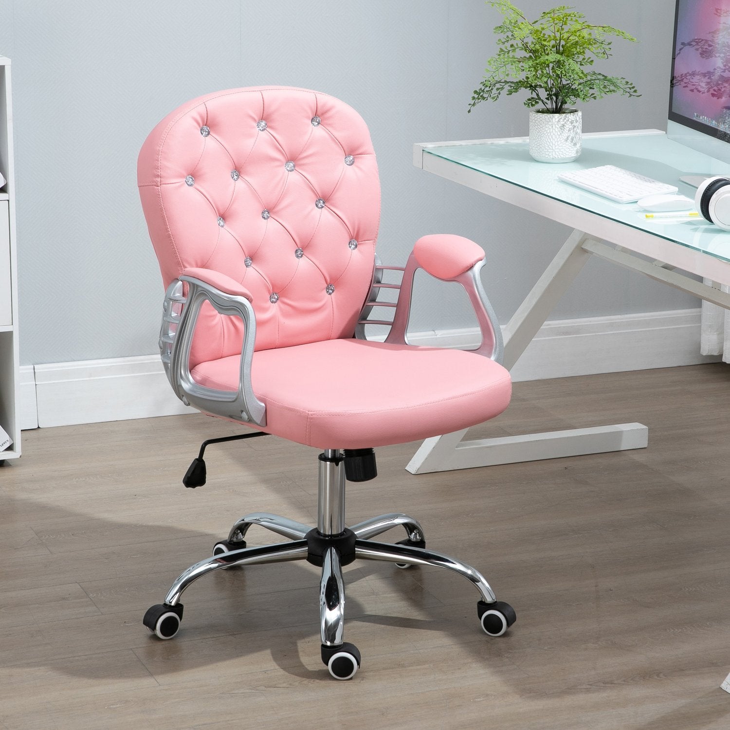 Kontorstol Executive Chair Ergonomisk polstret ryggstøtte, rosa, Pu, 59,5 X 60,5 95-105 Cm