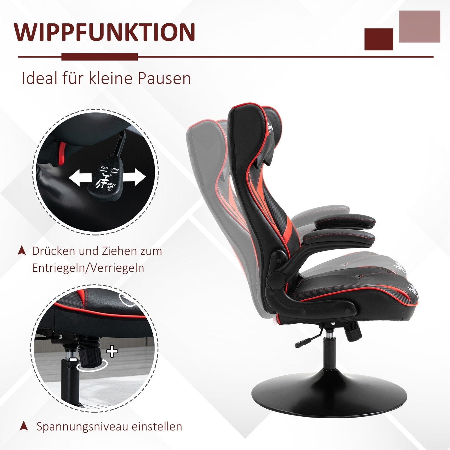 Gaming Chair Ergonomisk Datorstol Med Vippfunktion, Stål, Svart & Röd, 67X75X106-112Cm