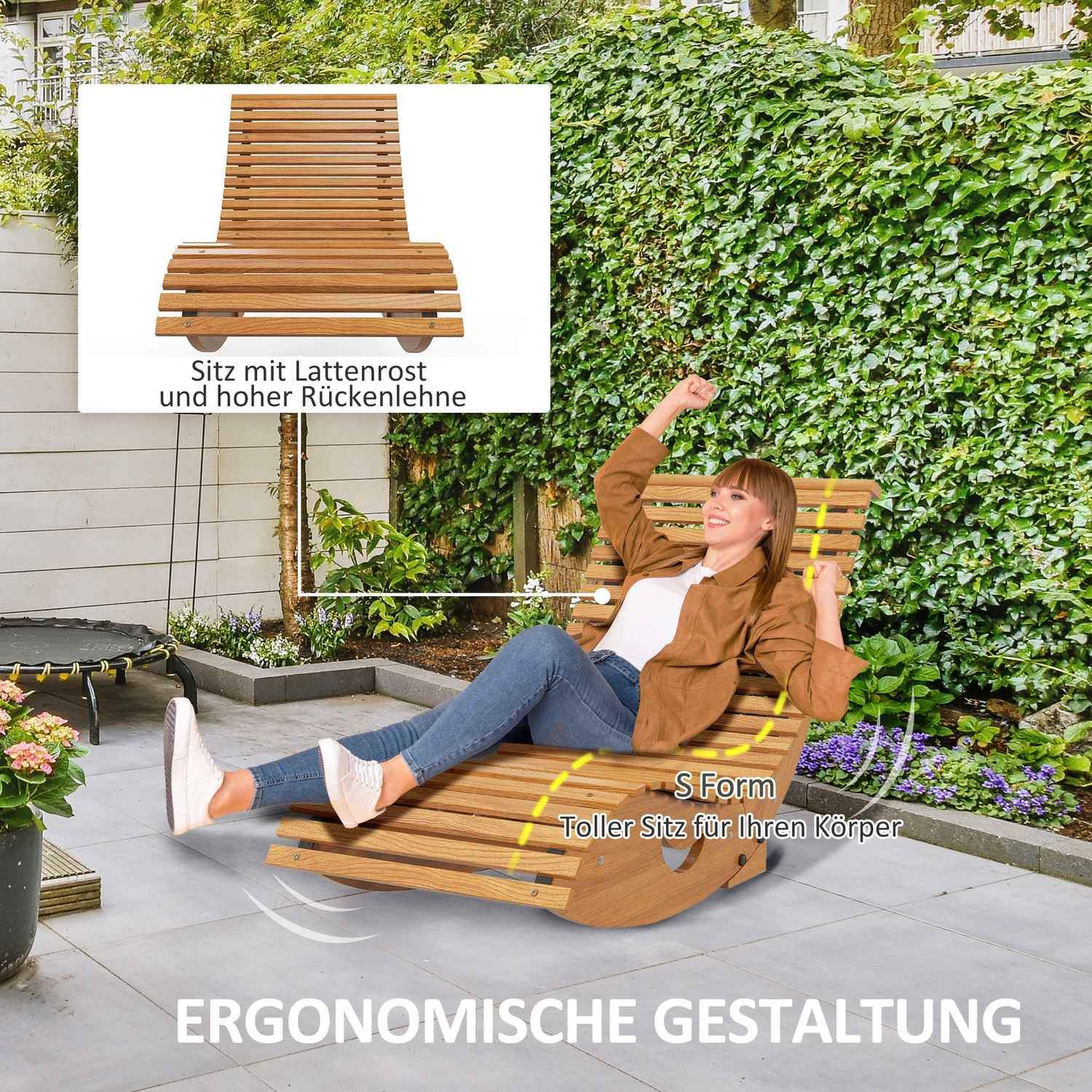 Gyngestol, gyngestol i tre, ergonomisk S-formet gyngestol, tippsikring, lastekapasitet opptil 120 kg for balkong, teak, 130 x 60 x 60 cm