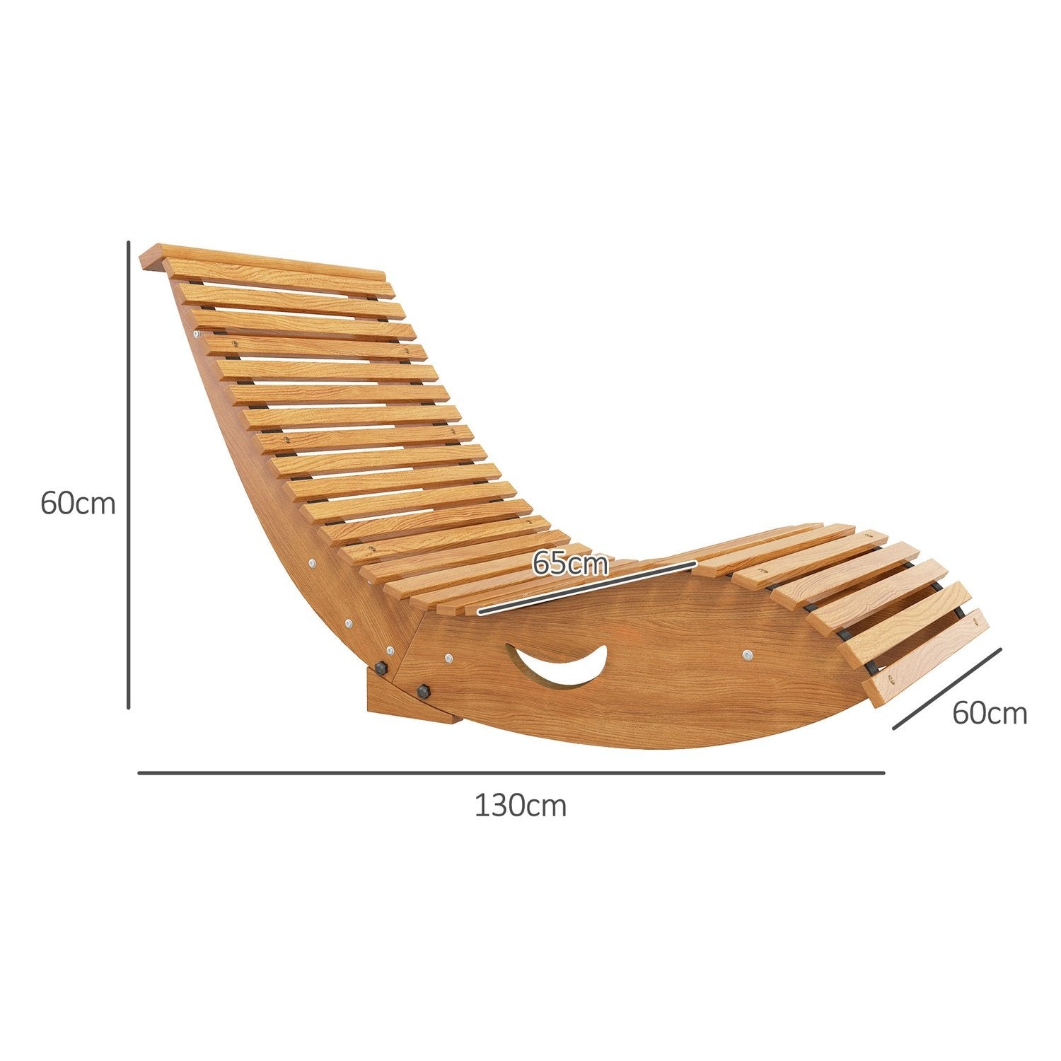 Gyngestol, gyngestol i tre, ergonomisk S-formet gyngestol, tippsikring, lastekapasitet opptil 120 kg for balkong, teak, 130 x 60 x 60 cm