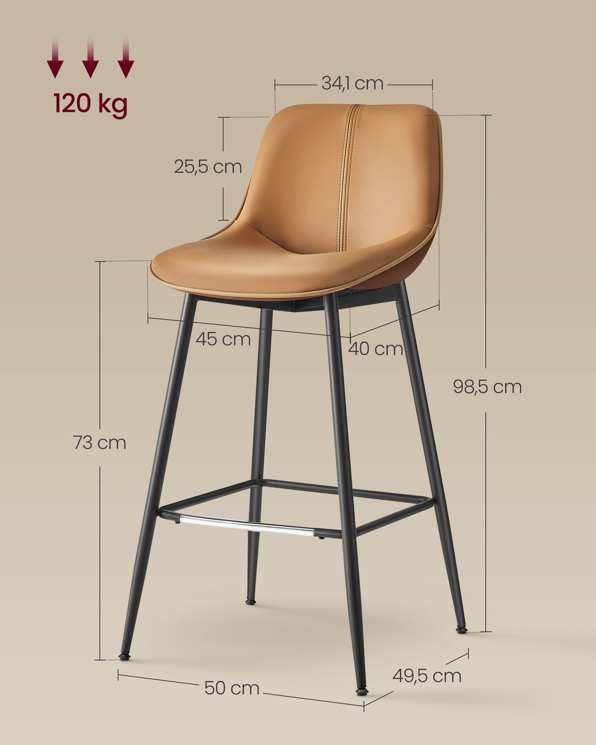 Ergonomiske barkrakker med skumpolstring - sett med 2 stk