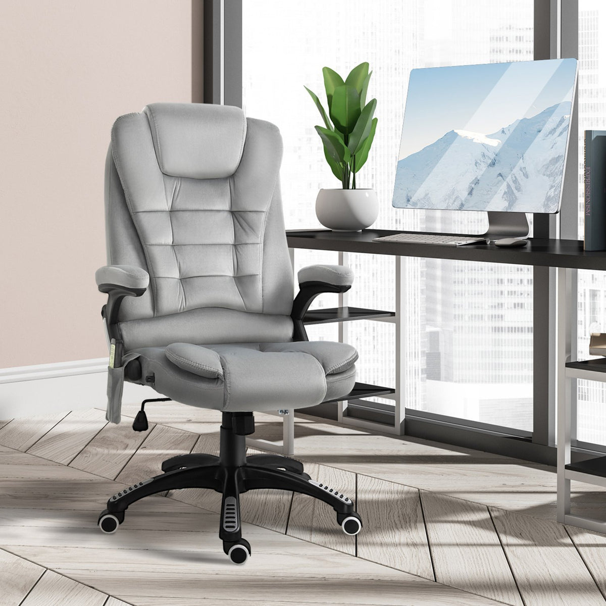 Ergonomisk grå massasjestol – høydejusterbar kontor/gaming