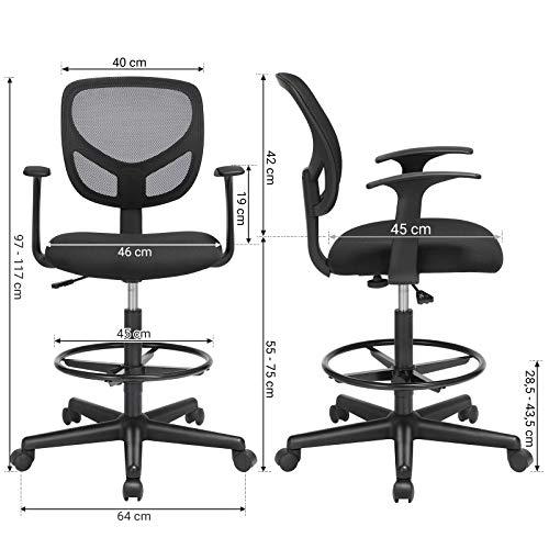 Ergonomisk justerbar kontorstol med fotstøtte, sort mesh