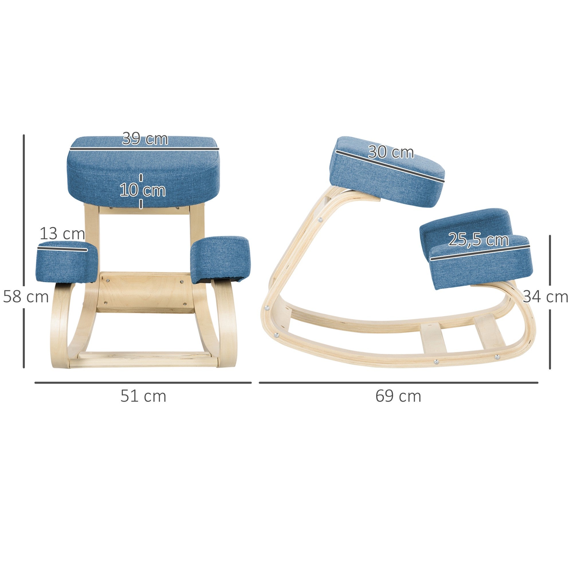 Ergonomisk knäböjstol, björkträ, 120 kg kapacitet, blå