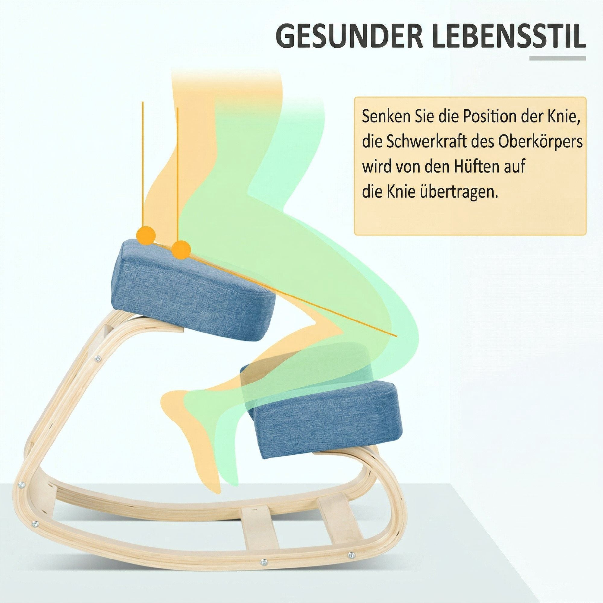 Ergonomisk knäböjstol, björkträ, 120 kg kapacitet, blå