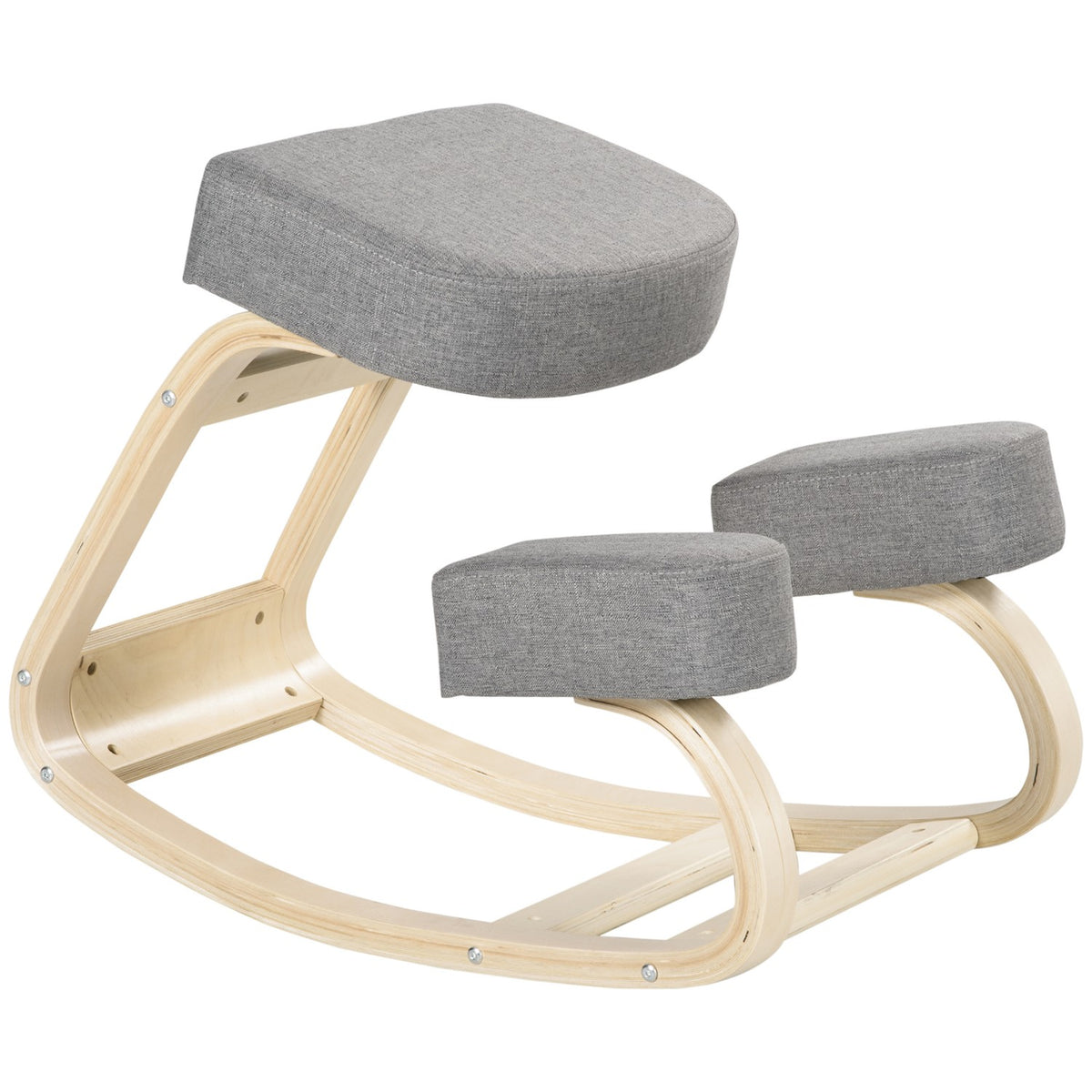 Ergonomisk knestol, bjørketre, kapasitet på 120 kg, grå