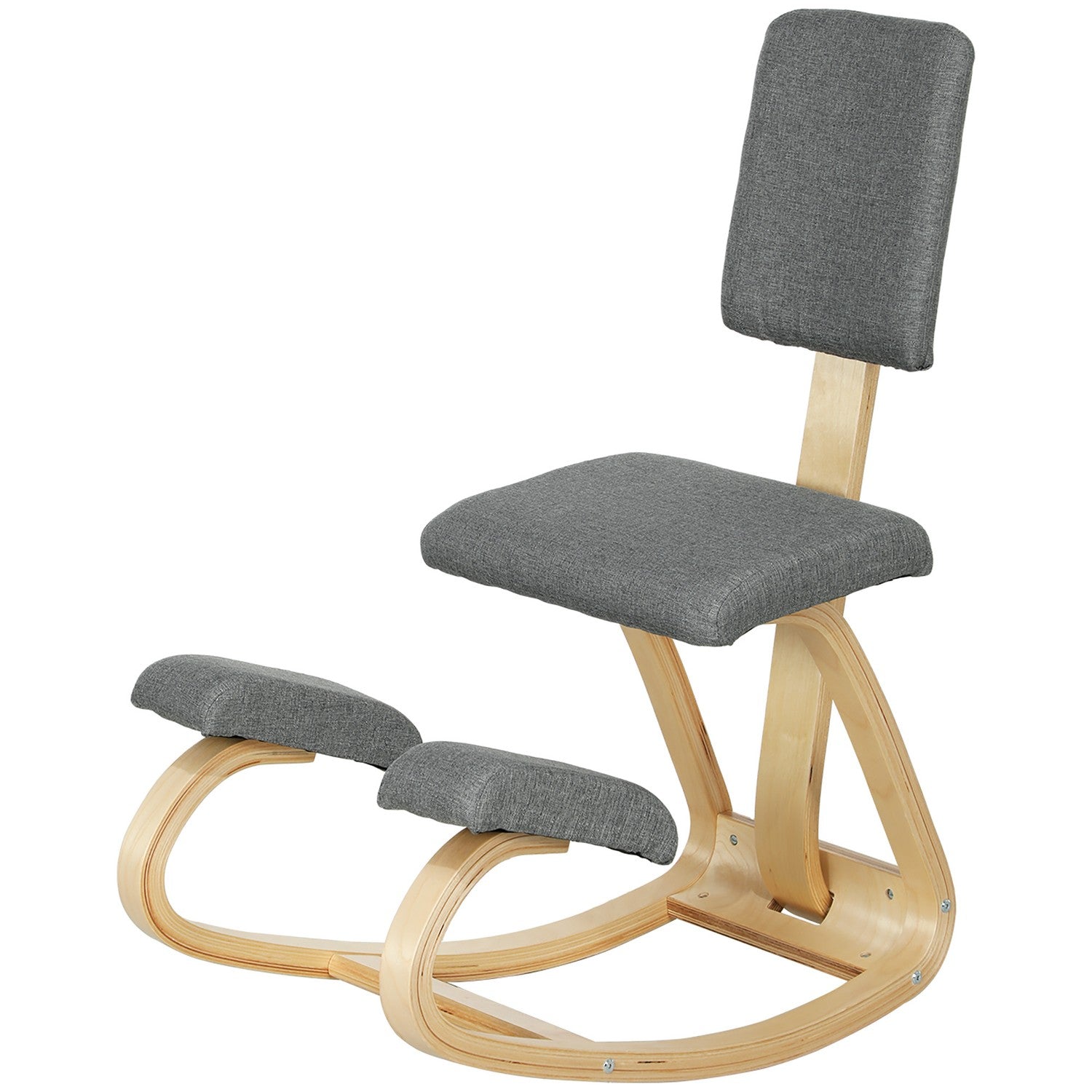 Ergonomisk knästol, björkträ, grå, hem & kontor