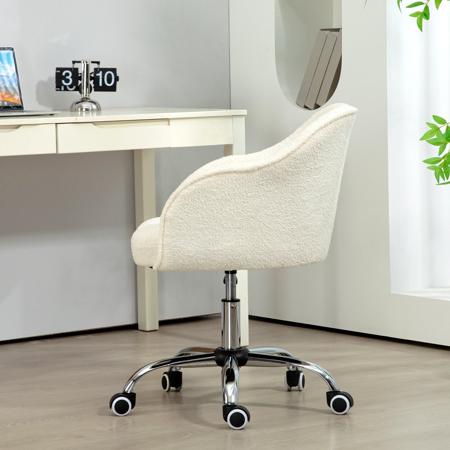 Ergonomisk kontorsstol, Krämvit Teddy Fleece, Justerbar höjd