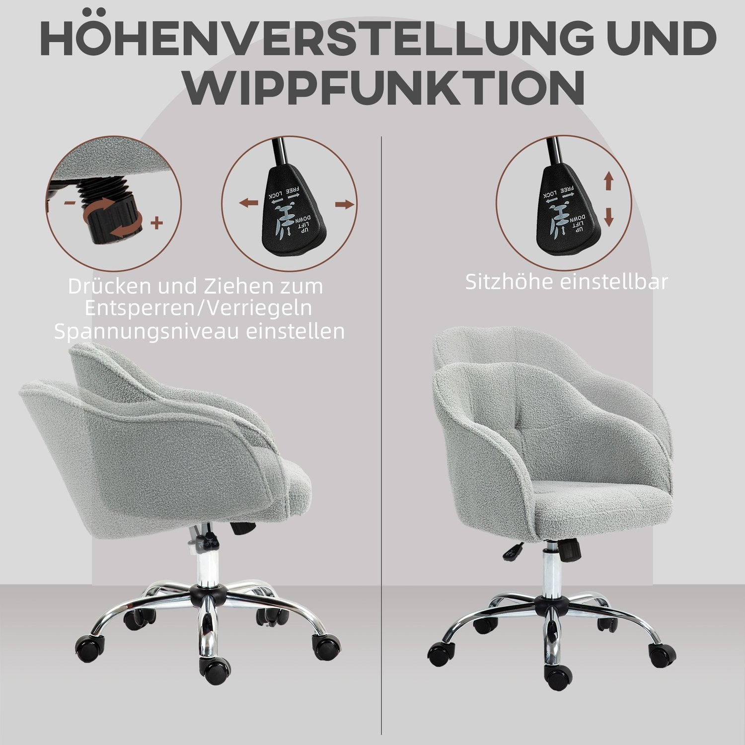 Ergonomisk kontorsstol, Teddy Fleece, Justerbar höjd