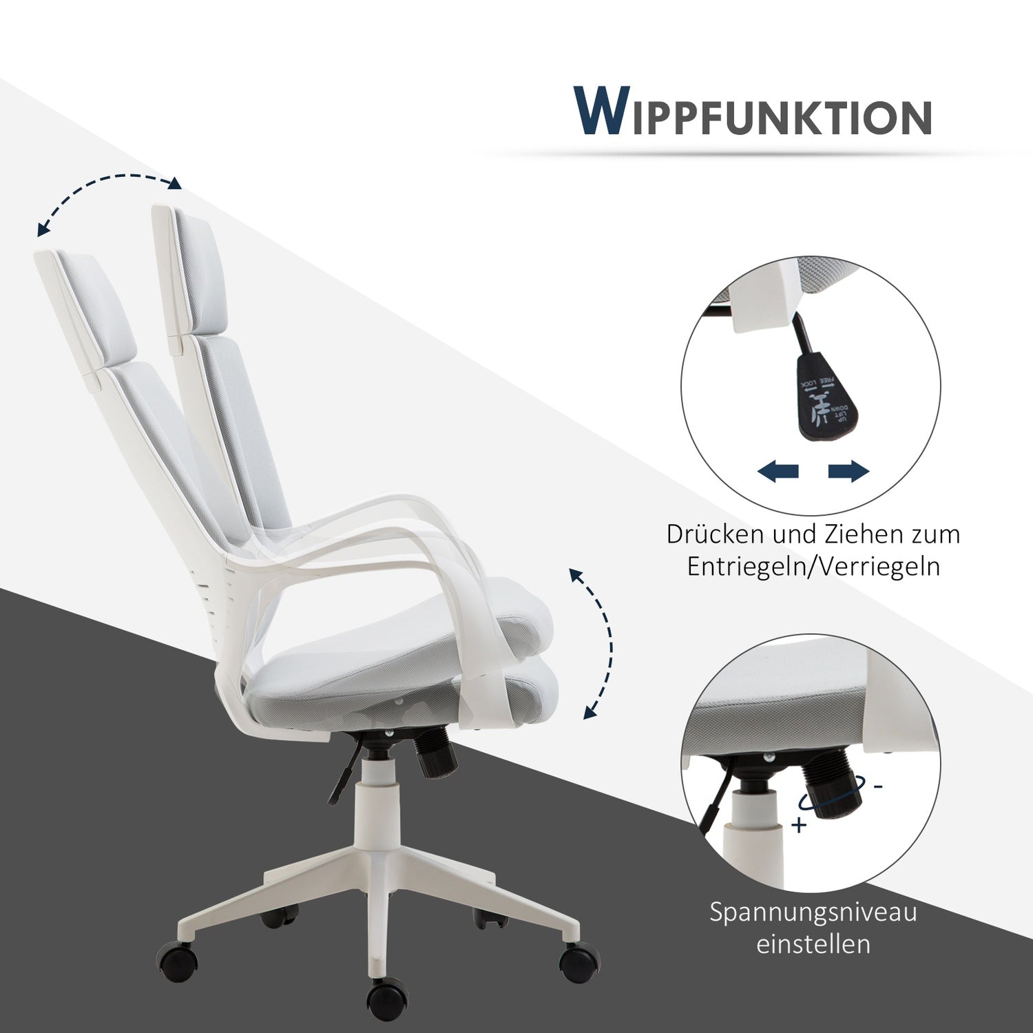 Ergonomisk kontorsstol, hög rygg, justerbar höjd