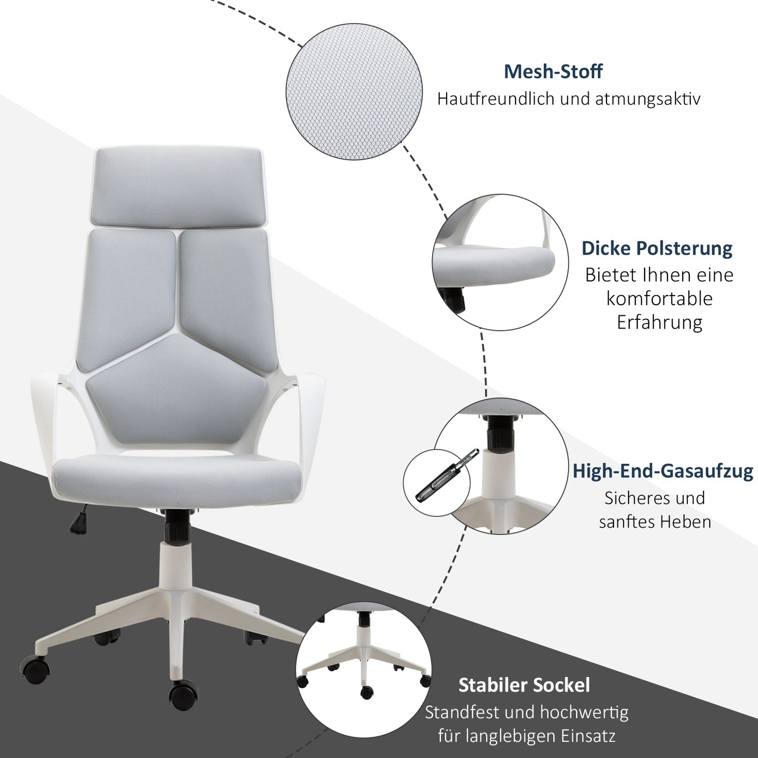 Ergonomisk kontorsstol, hög rygg, justerbar höjd
