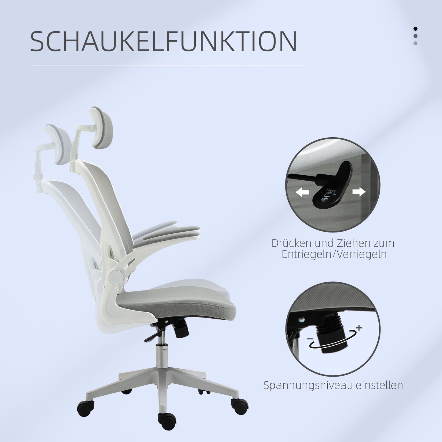 Ergonomisk kontorstol, høy rygg med korsryggstøtte, grå