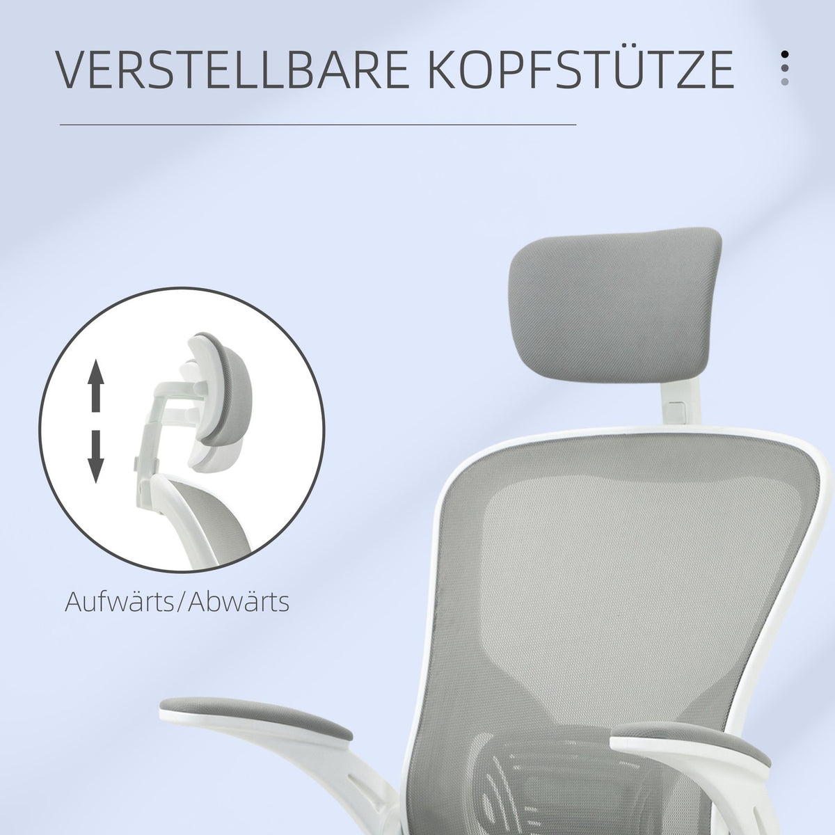 Ergonomisk kontorstol, høy rygg med korsryggstøtte, grå