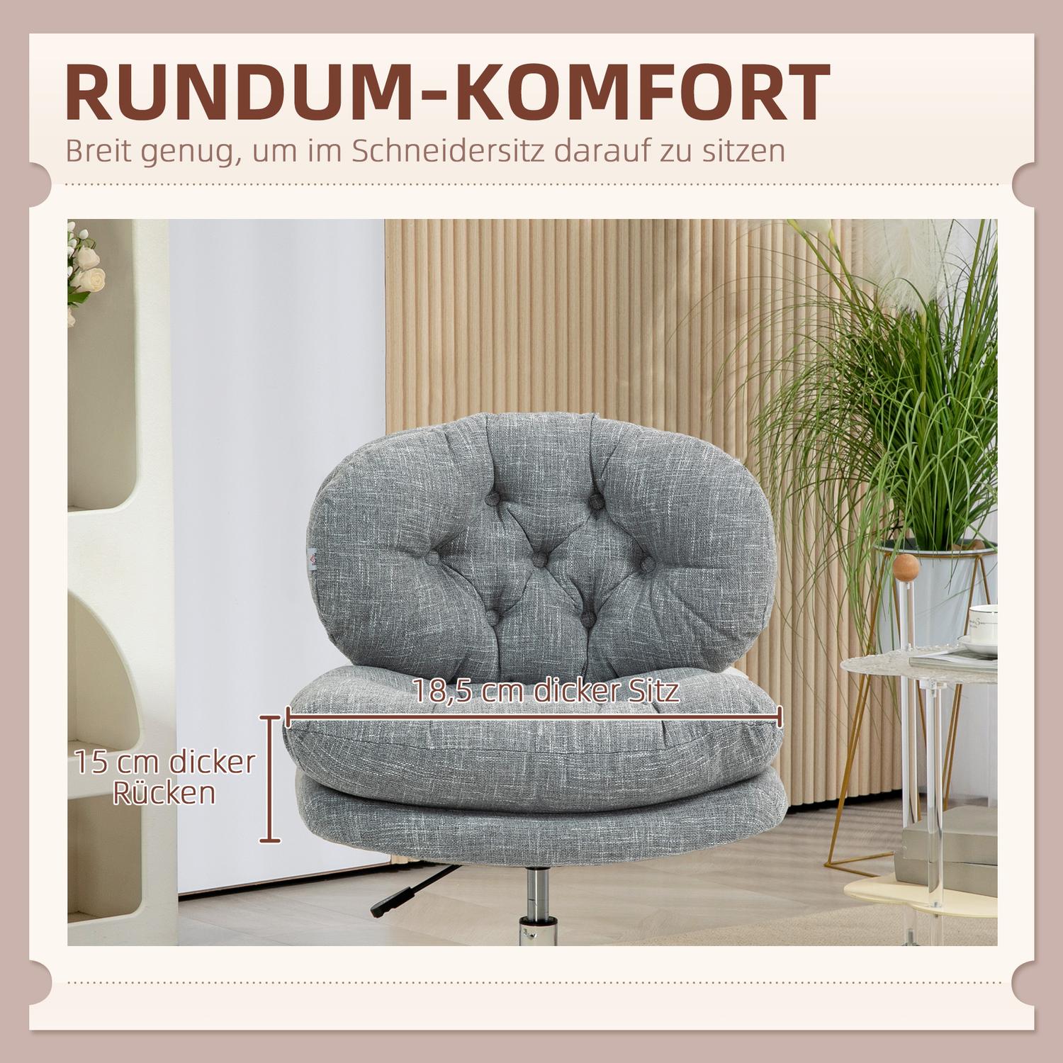 Ergonomisk kontorsstol, höjdjusterbar, grå linne