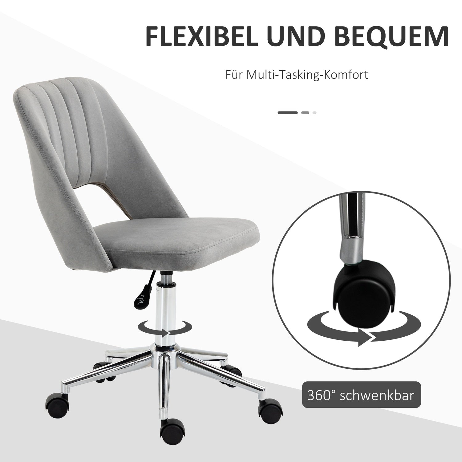 Ergonomisk kontorsstol i grå sammet med justerbar höjd