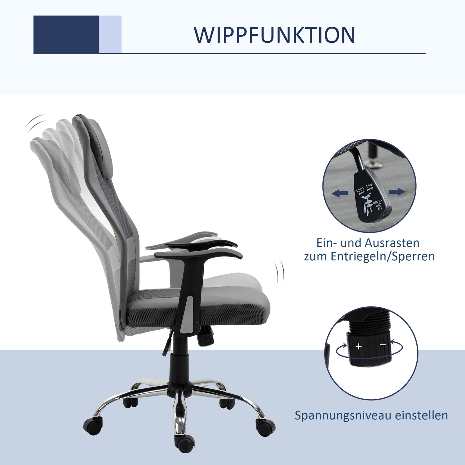 Ergonomisk kontorsstol i grått konstläder justerbar
