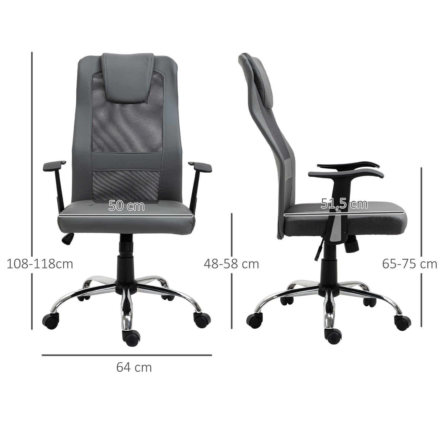 Ergonomisk kontorsstol i grått konstläder justerbar