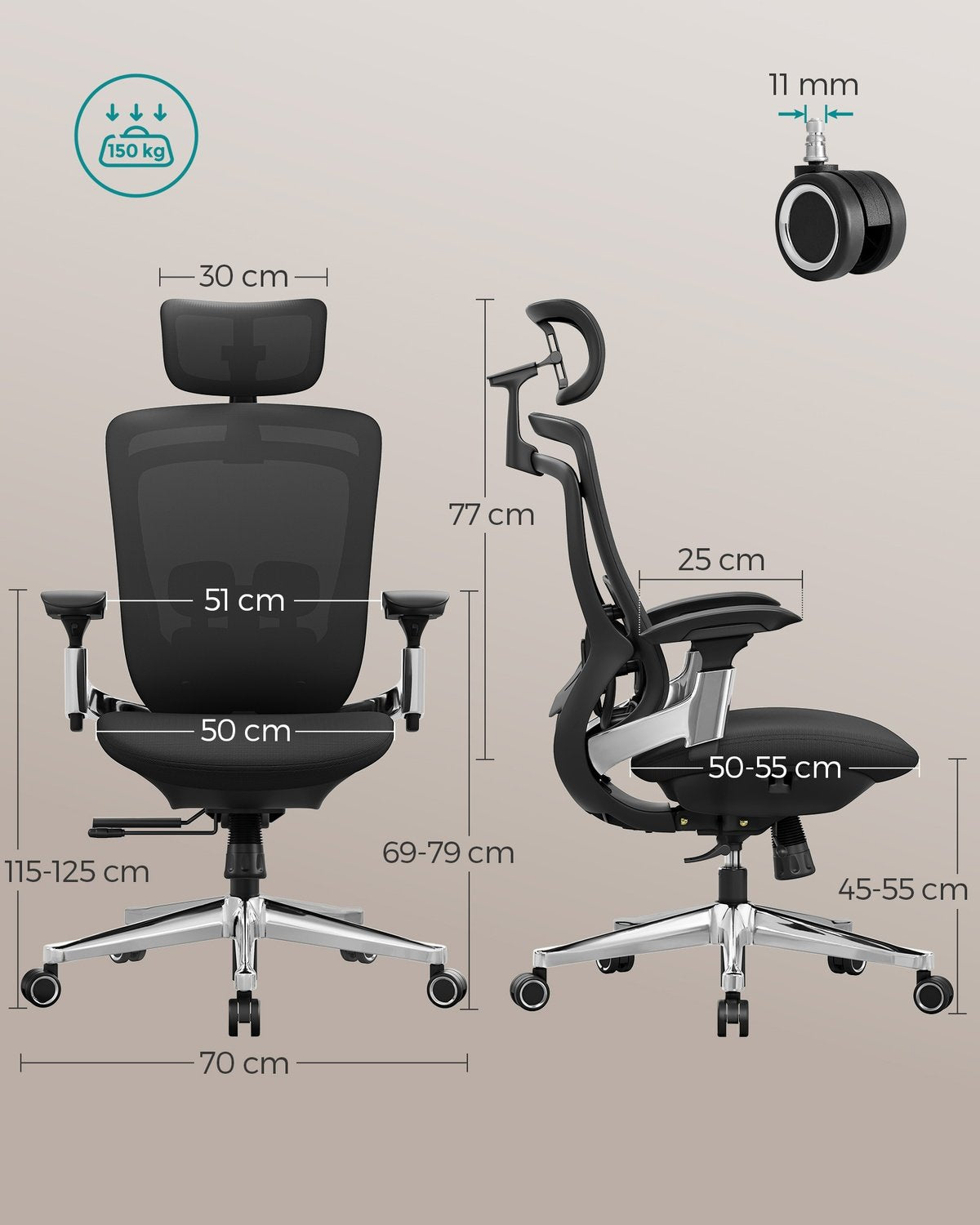 Ergonomisk kontorstol i mesh med justerbar korsryggstøtte