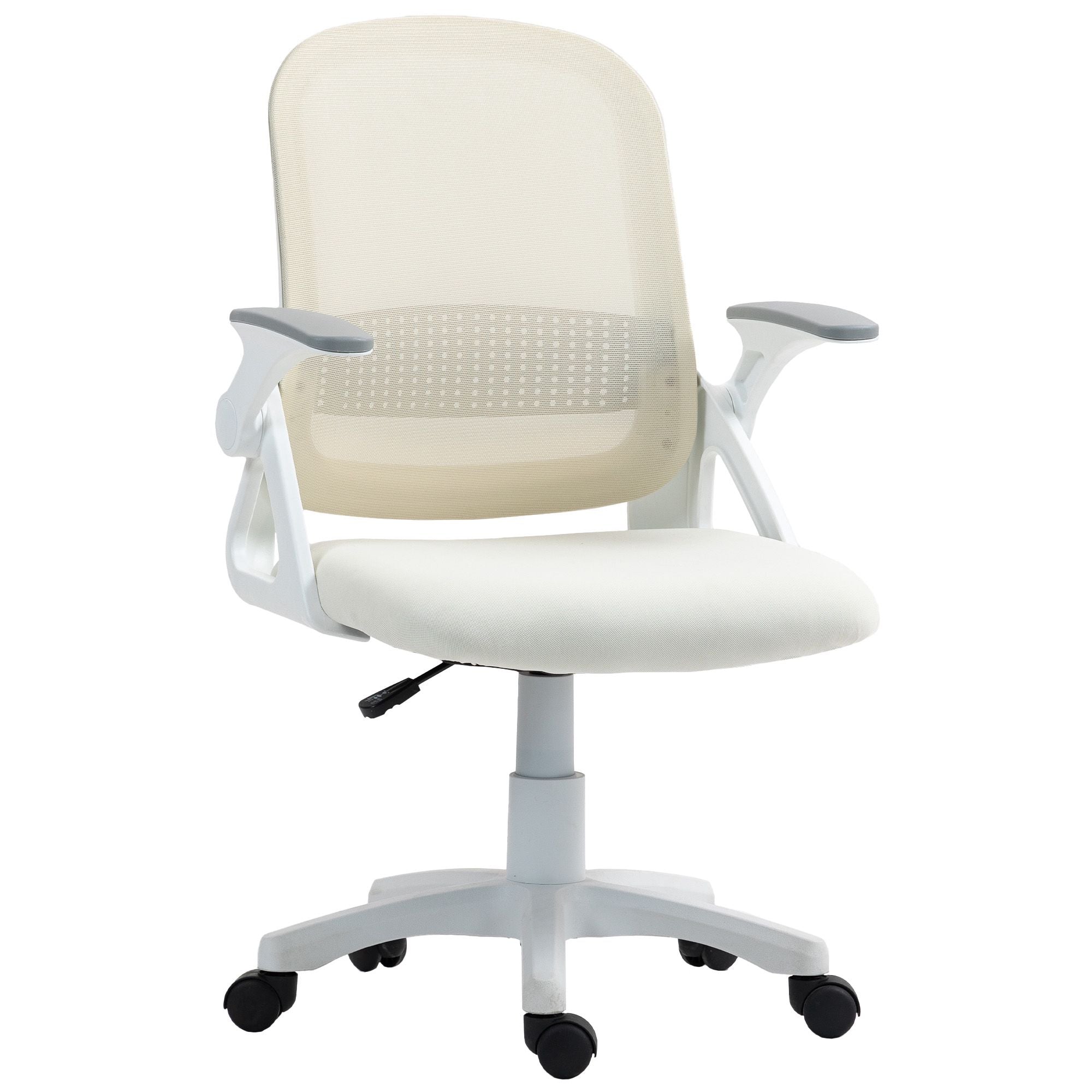 Ergonomisk kontorsstol i nät, uppfällbara armstöd, vit