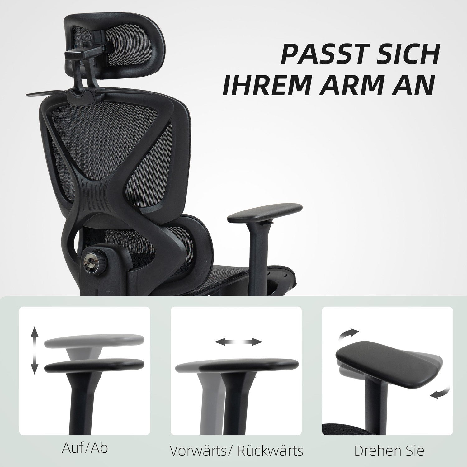 Ergonomisk kontorsstol, justerbar, 135° lutning, svart