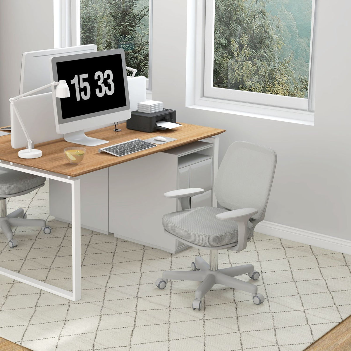 Ergonomisk kontorstol, justerbar høyde, grå, 360° dreibar