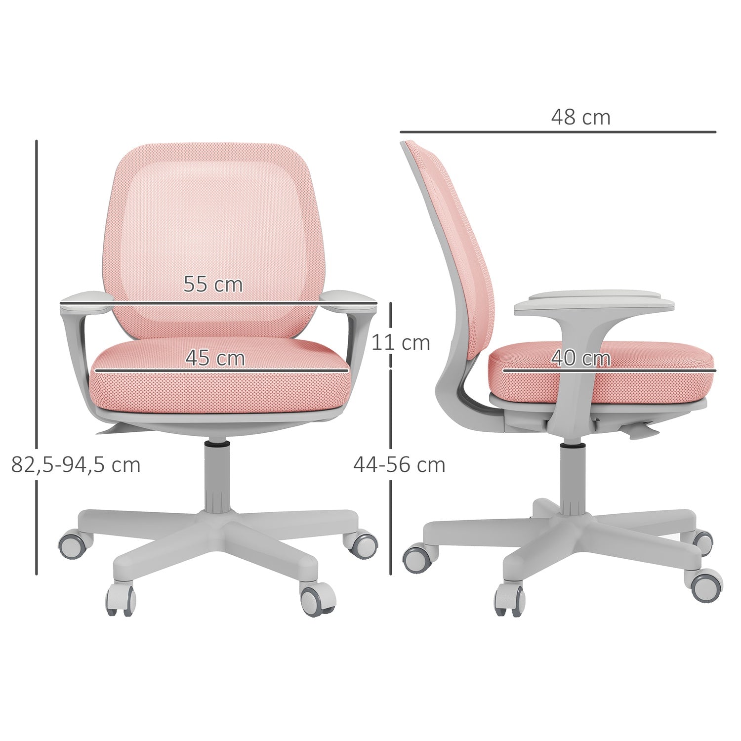 Ergonomisk kontorsstol, justerbar höjd, rosa, 360° vridbar