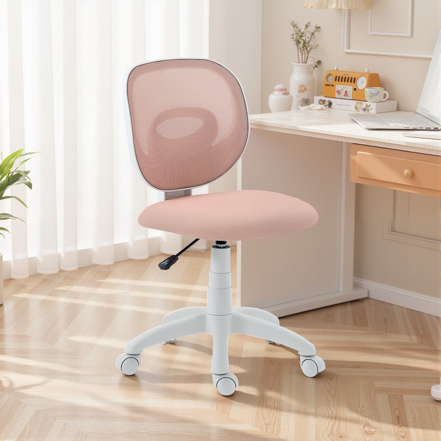 Ergonomisk kontorsstol, justerbar höjd, rosa