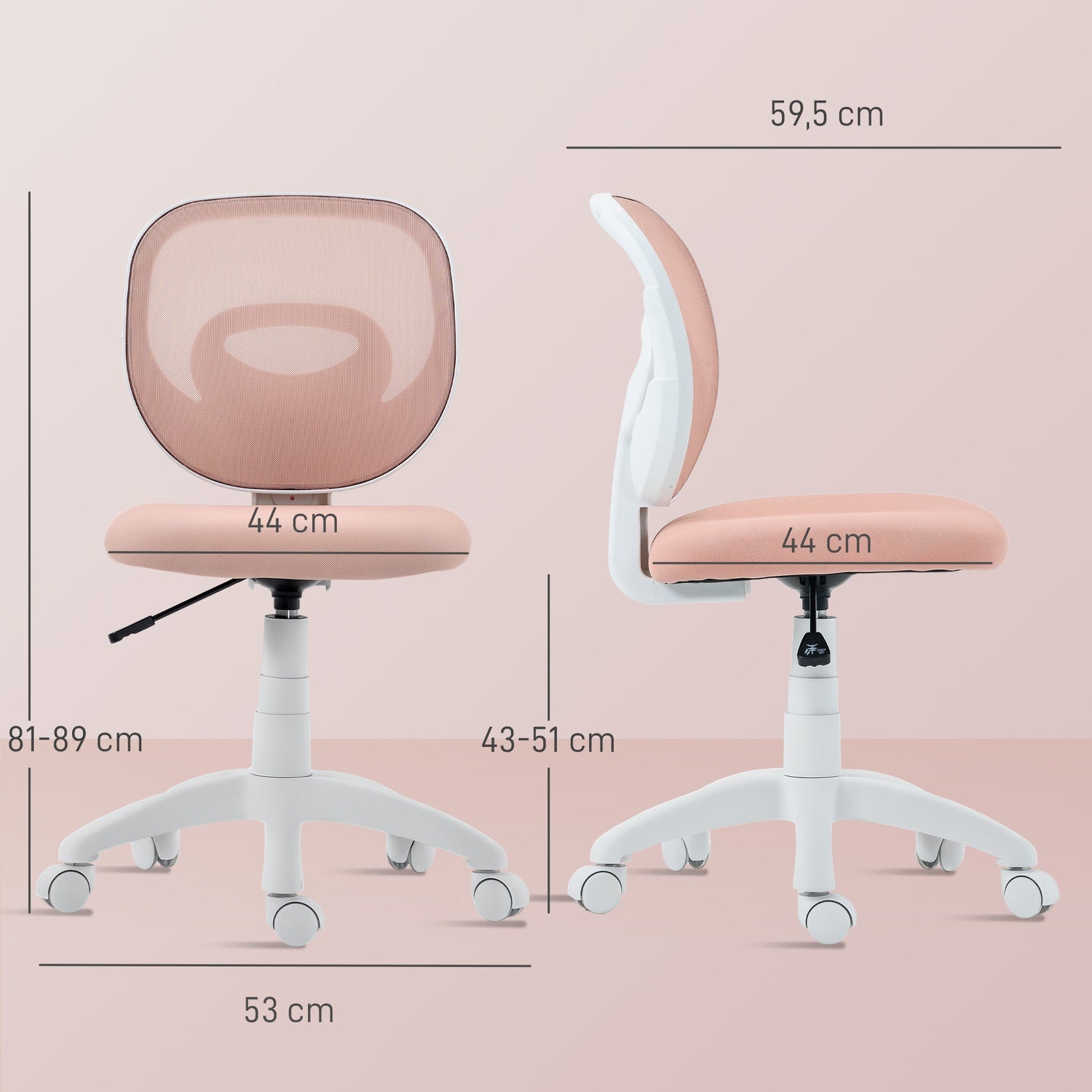 Ergonomisk kontorsstol, justerbar höjd, rosa