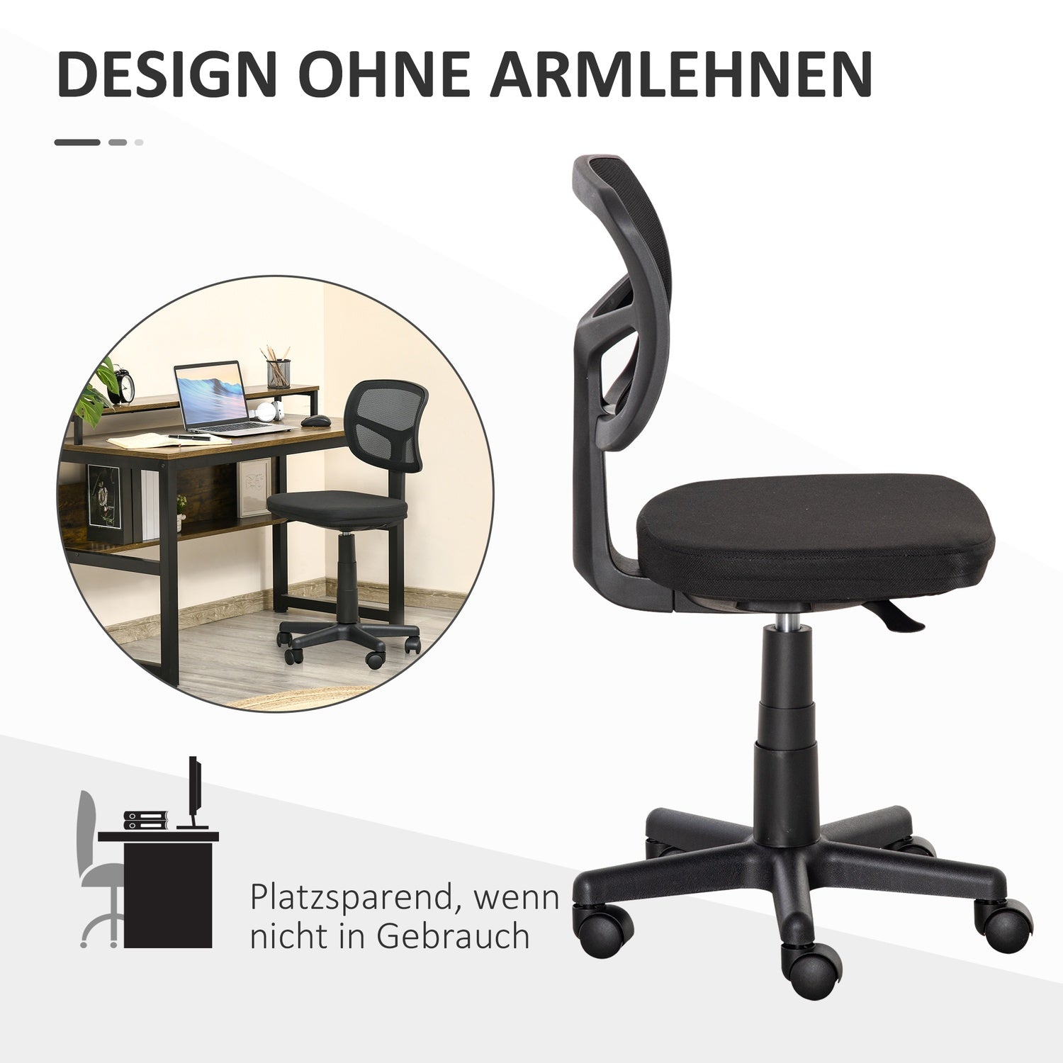 Ergonomisk kontorsstol, justerbar höjd, svart mesh