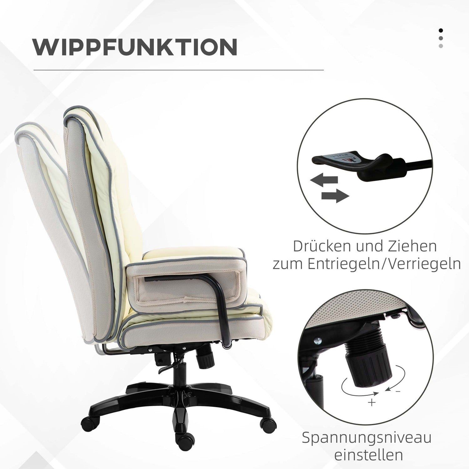 Ergonomisk kontorsstol, justerbar lutning, kräm