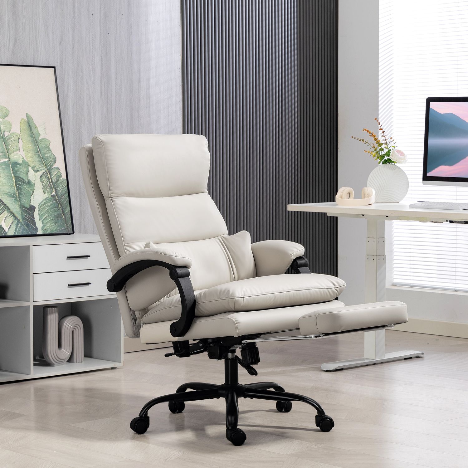 Ergonomisk kontorsstol, justerbar, svankstöd, ljusgrå