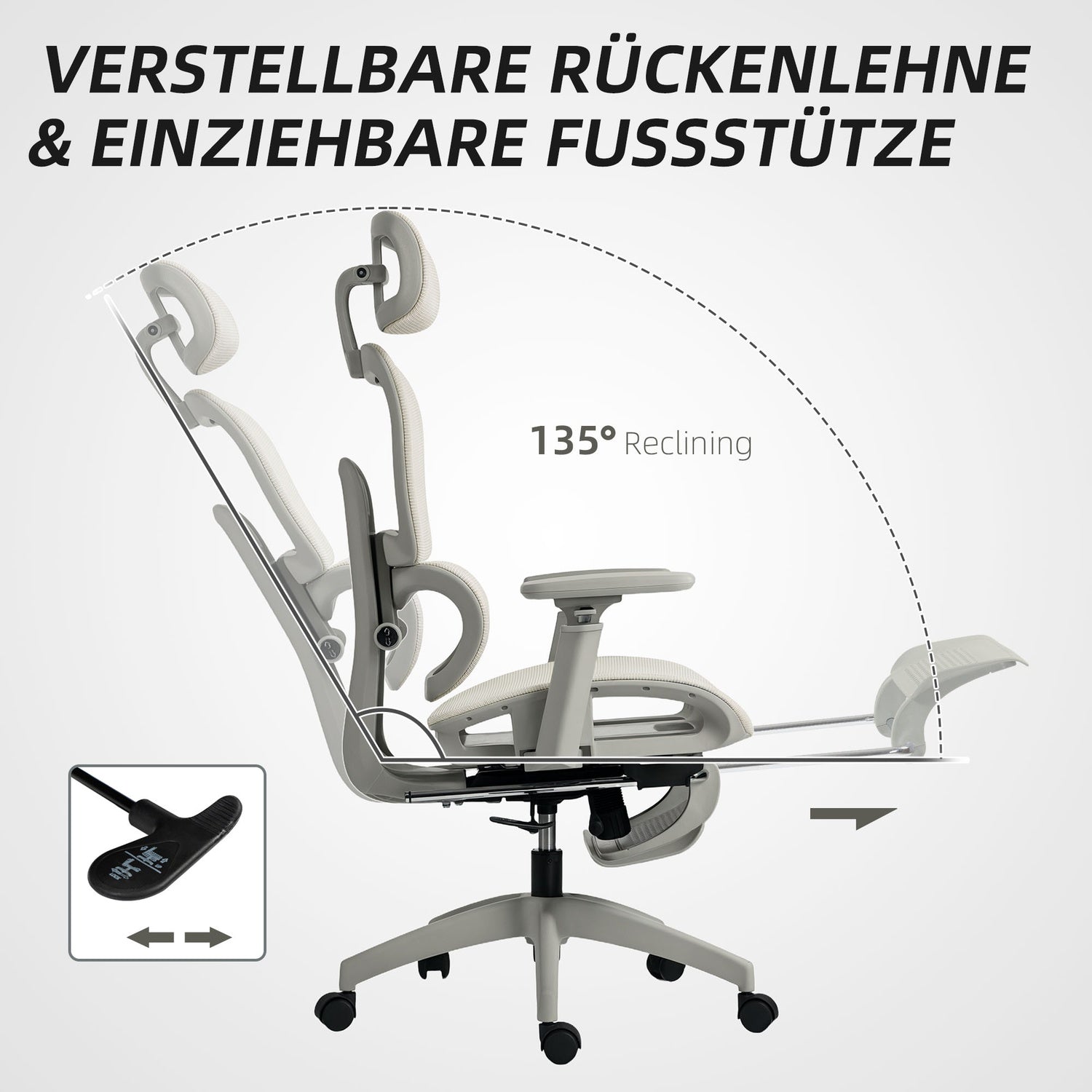 Ergonomisk kontorsstol, justerbart nät, armstöd, beige