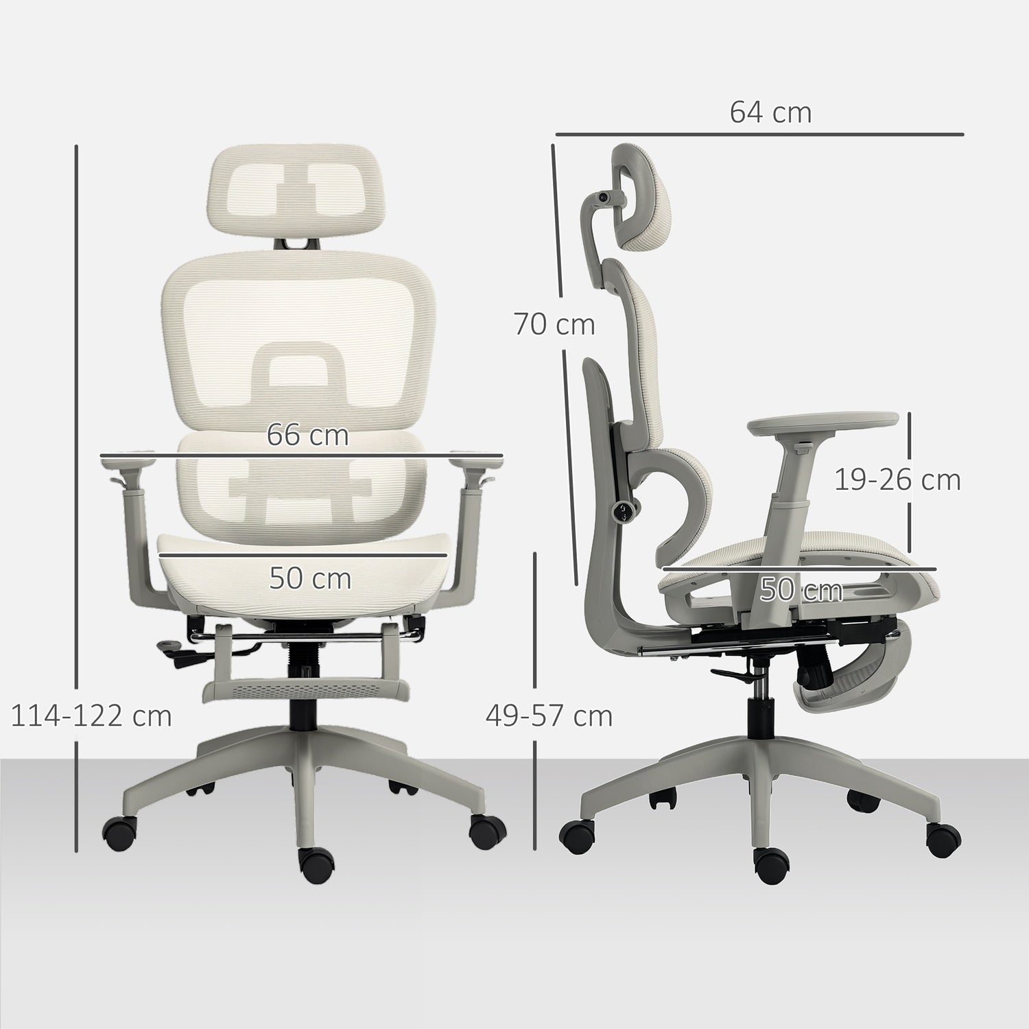 Ergonomisk kontorsstol, justerbart nät, armstöd, beige
