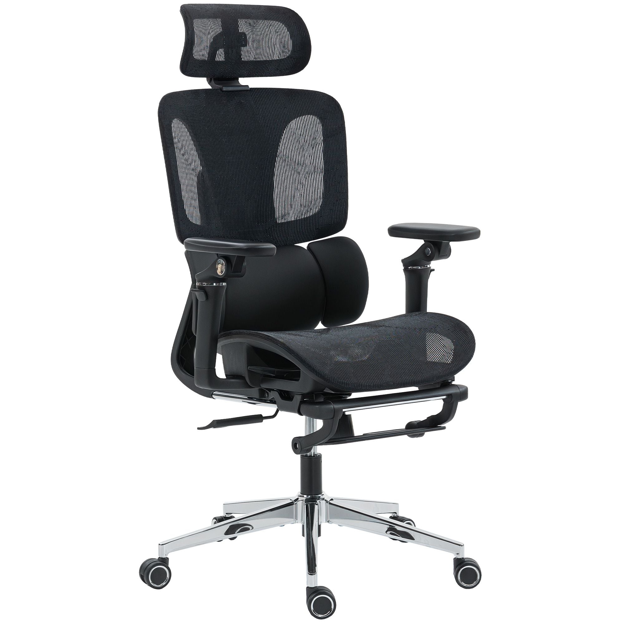 Ergonomisk kontorsstol, justerbart svank- och nackstöd, svart nät