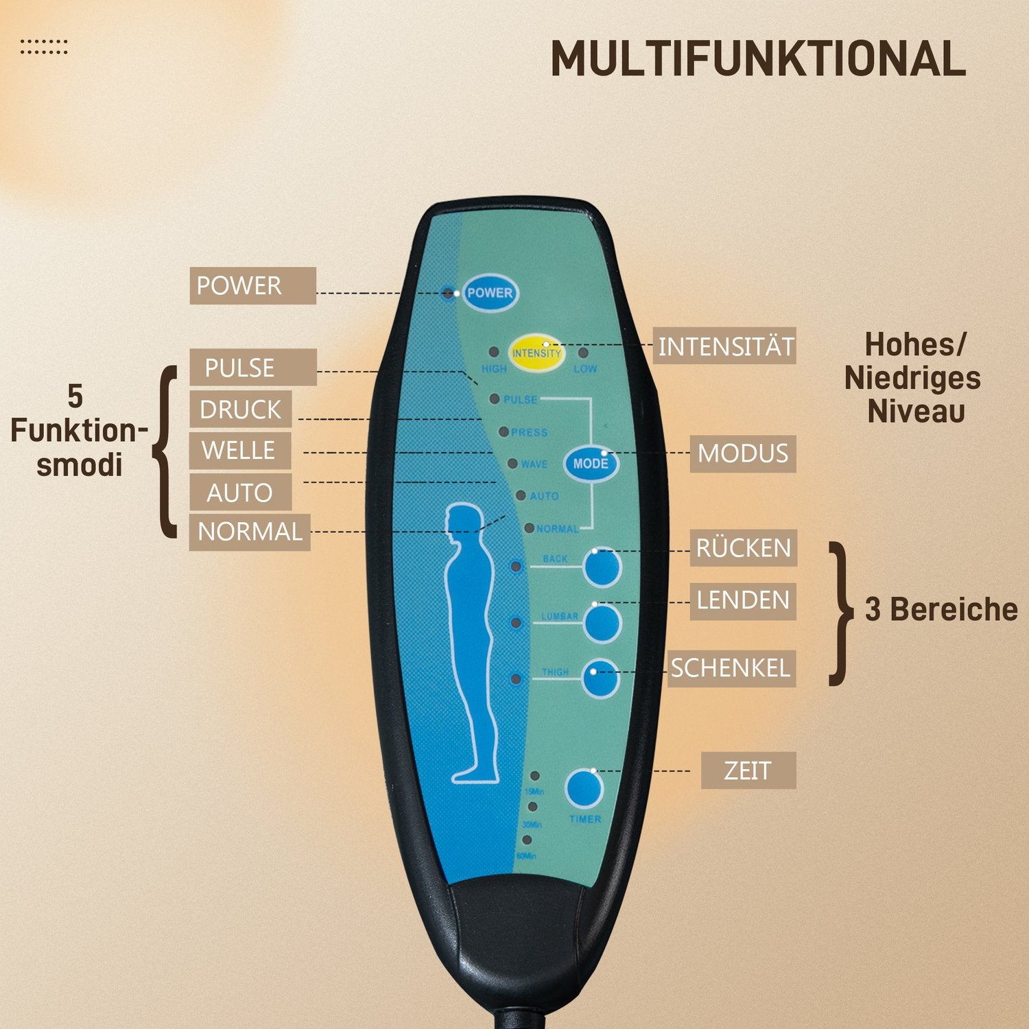 Ergonomisk kontorsstol, massage & recline med fotstöd, svart