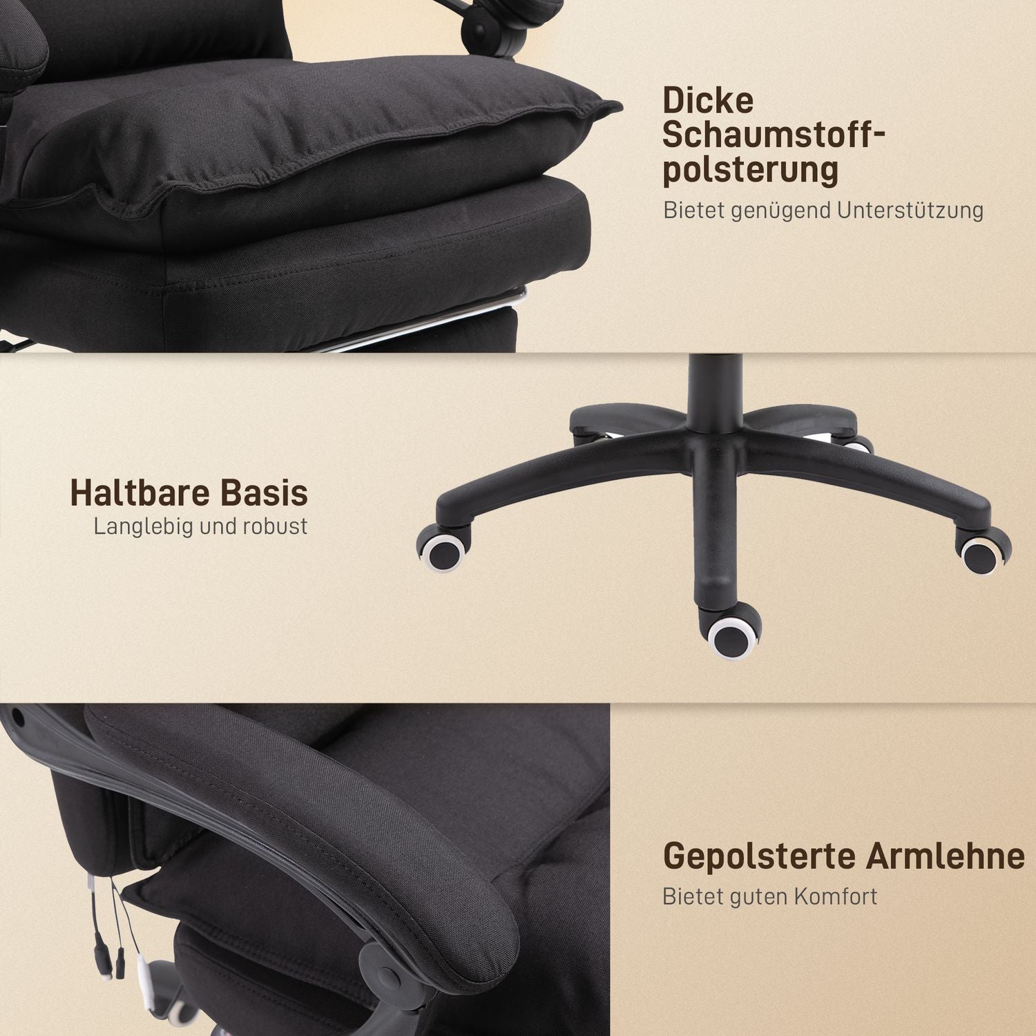 Ergonomisk kontorsstol, massage & recline med fotstöd, svart