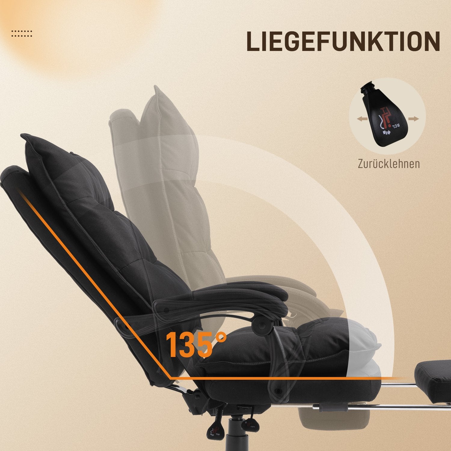 Ergonomisk kontorsstol, massage & recline med fotstöd, svart