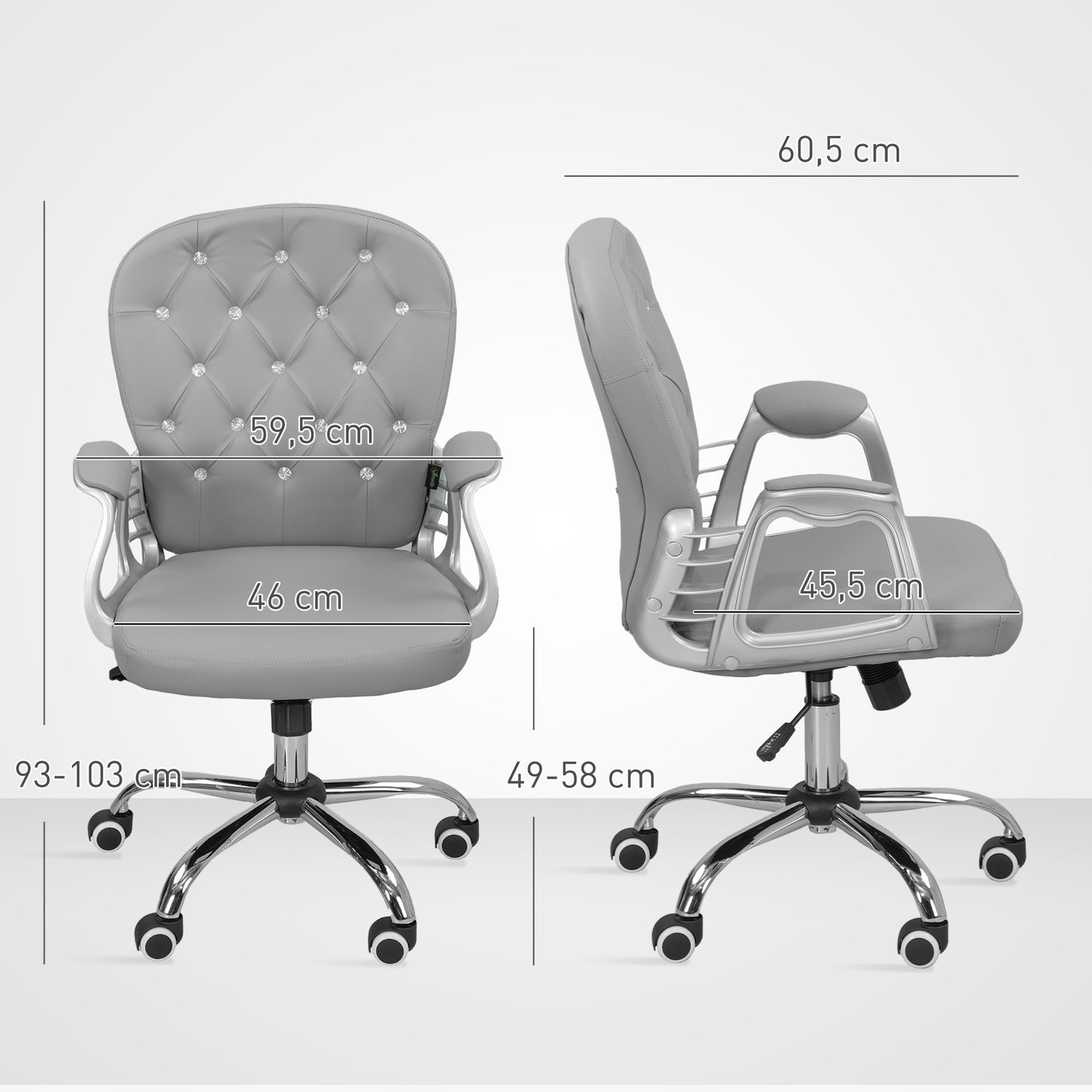 Ergonomisk kontorsstol med armstöd, ljusgrå, justerbar