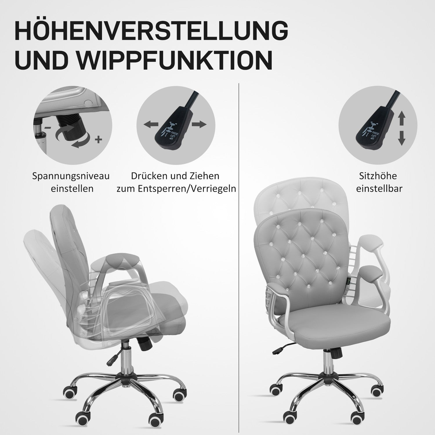Ergonomisk kontorsstol med armstöd, ljusgrå, justerbar