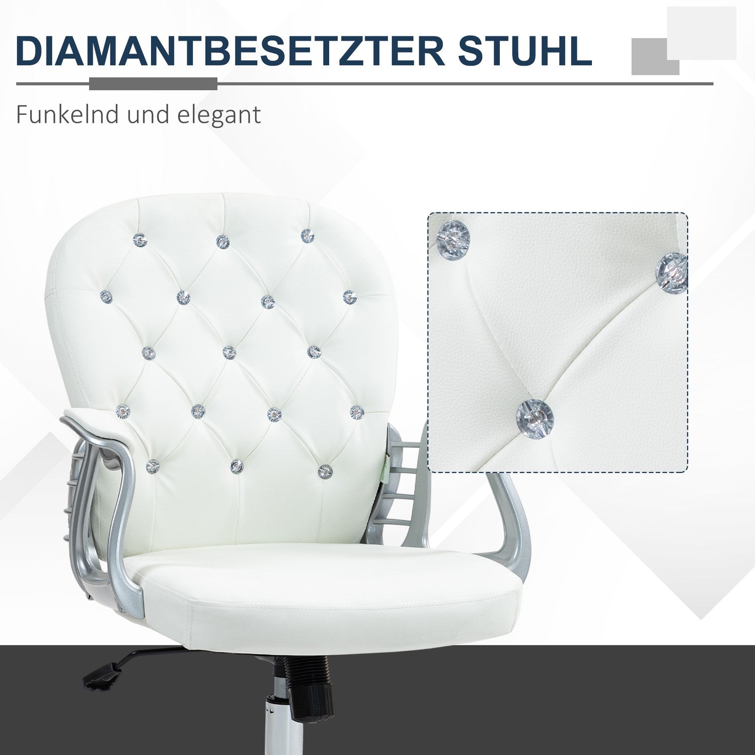 Ergonomisk kontorsstol med armstöd, vit läder-look