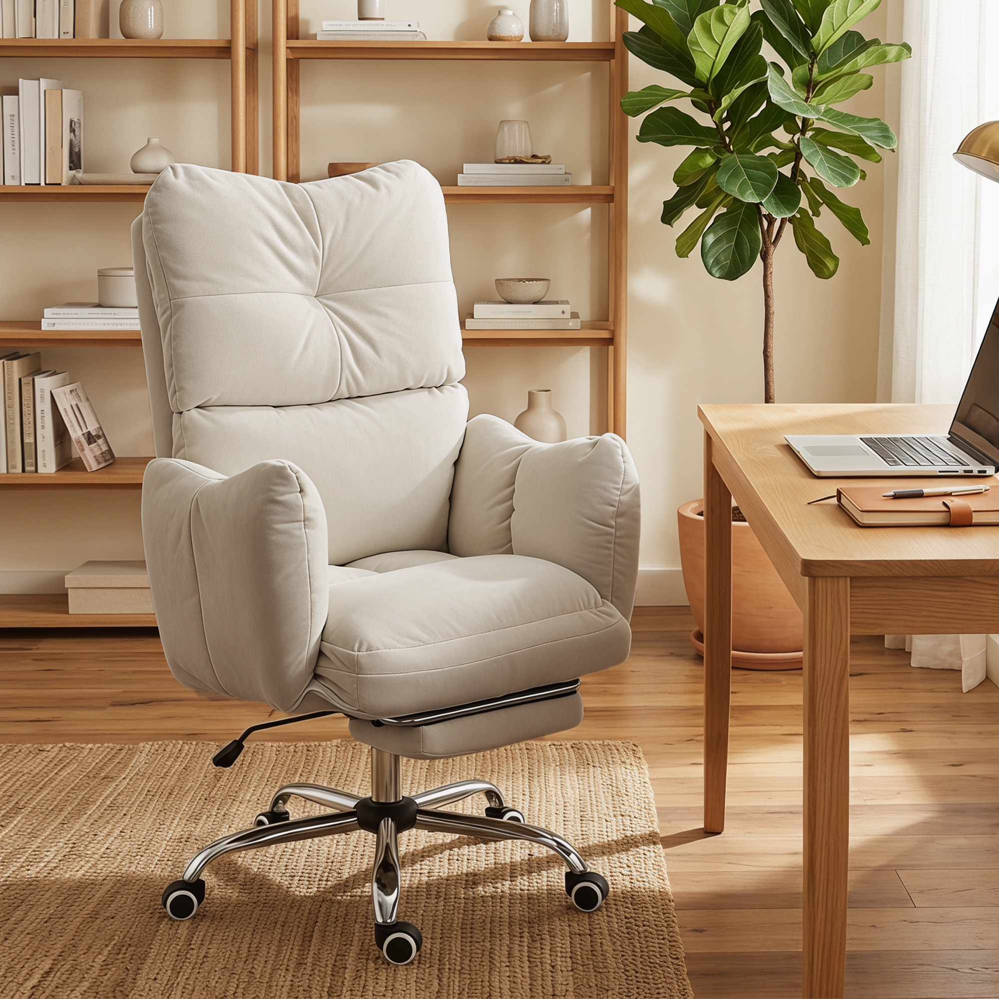 Ergonomisk kontorsstol med fotstöd, justerbart ryggstöd