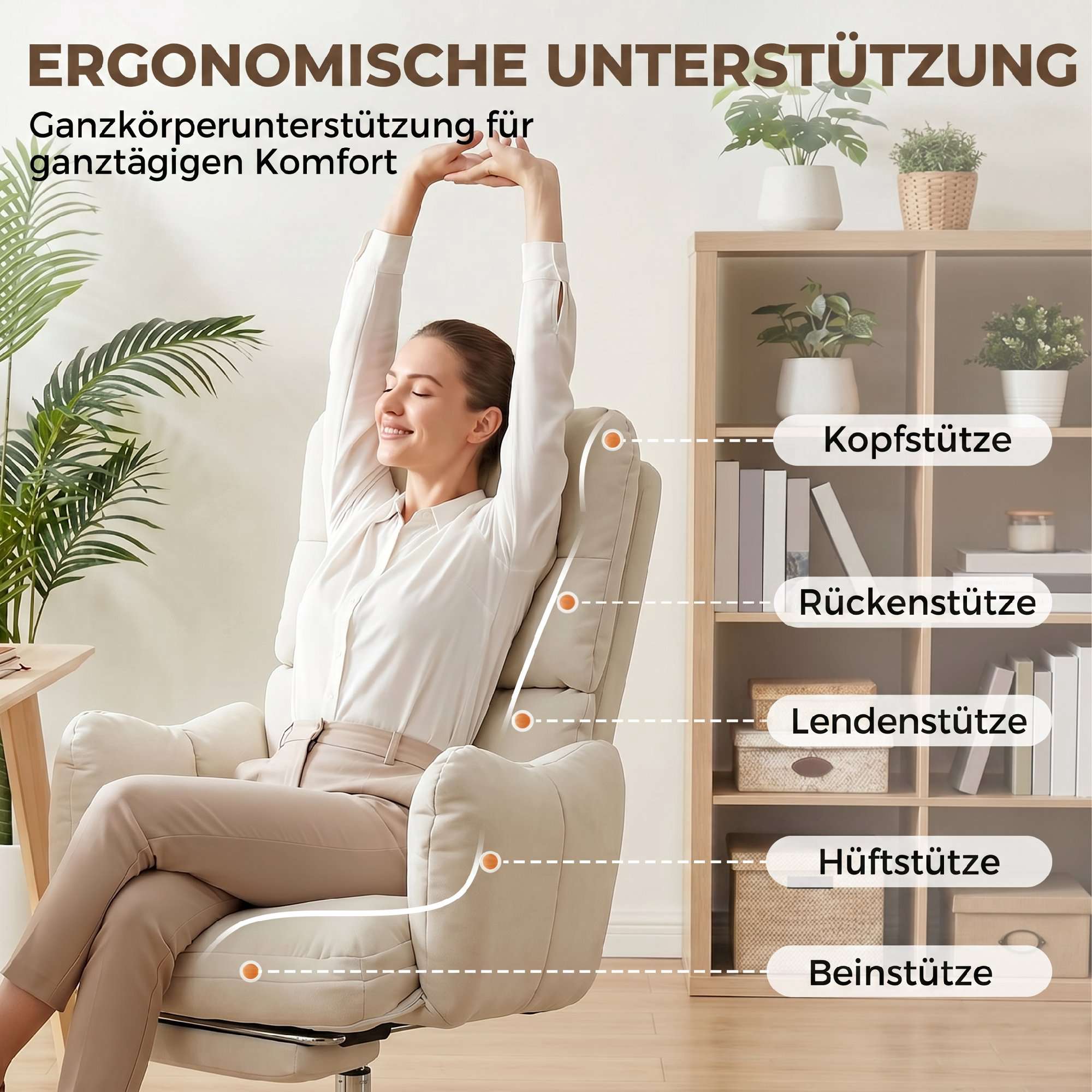 Ergonomisk kontorsstol med fotstöd, justerbart ryggstöd