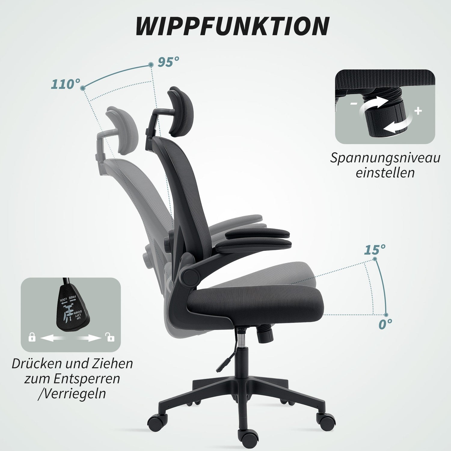 Ergonomisk kontorsstol med justerbart nackstöd och svankstöd