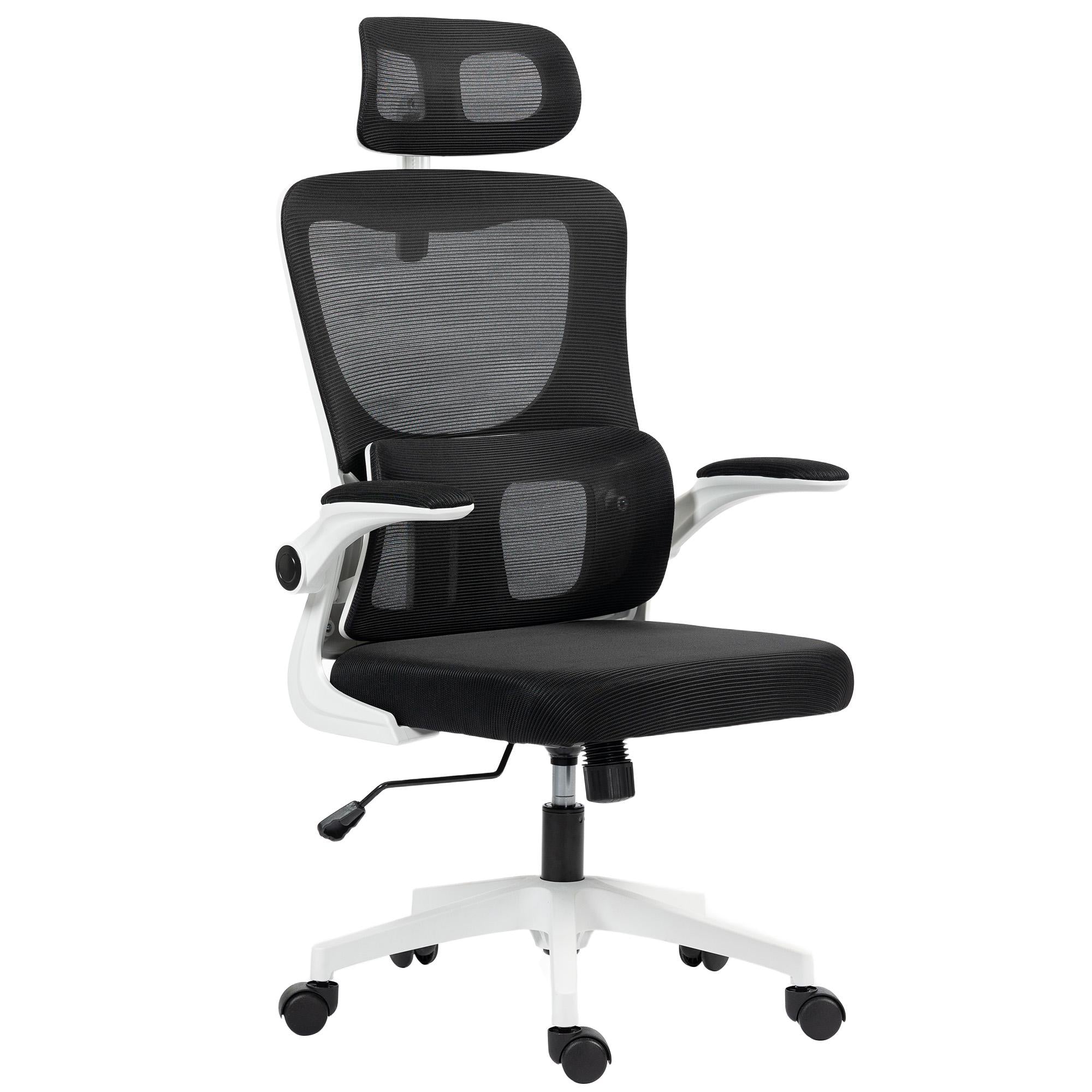Ergonomisk kontorsstol med justerbart nackstöd, svart nät