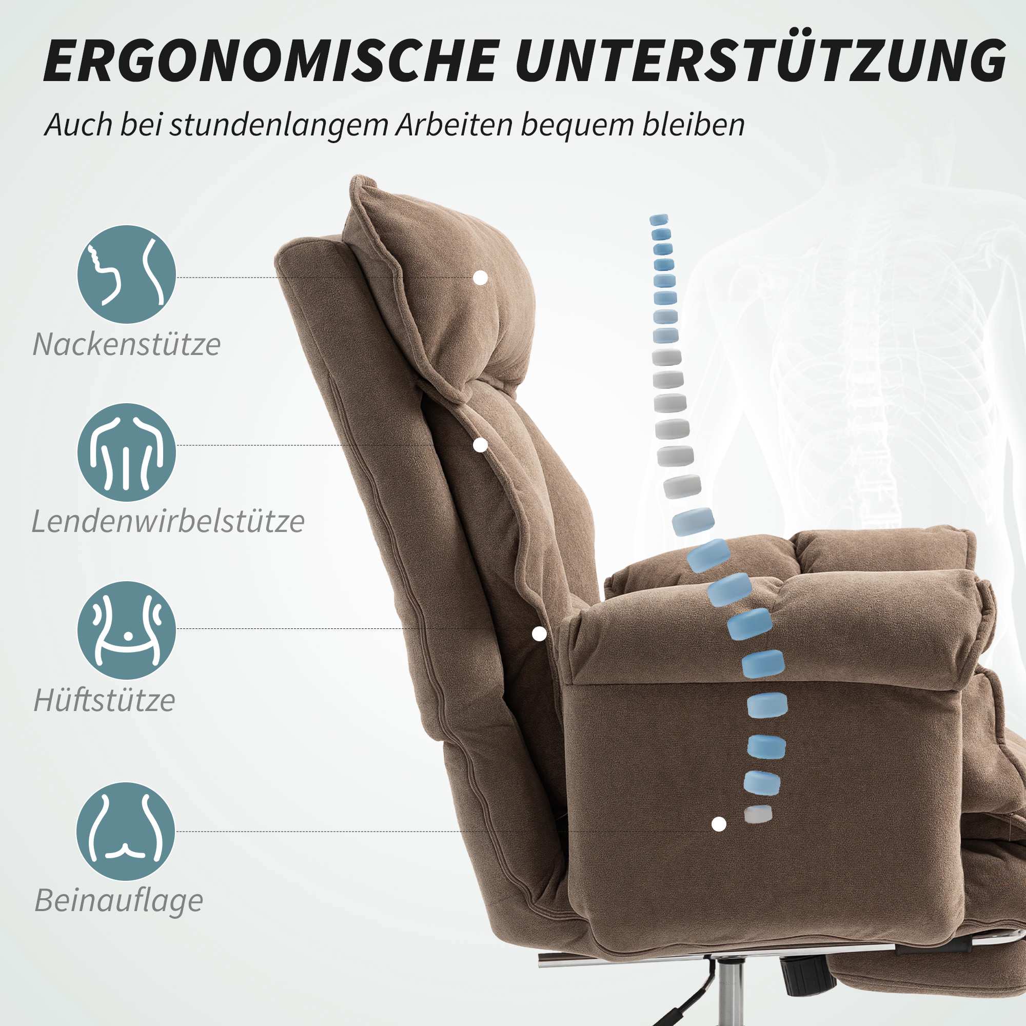 Ergonomisk kontorsstol med lutande ryggstöd och fotstöd