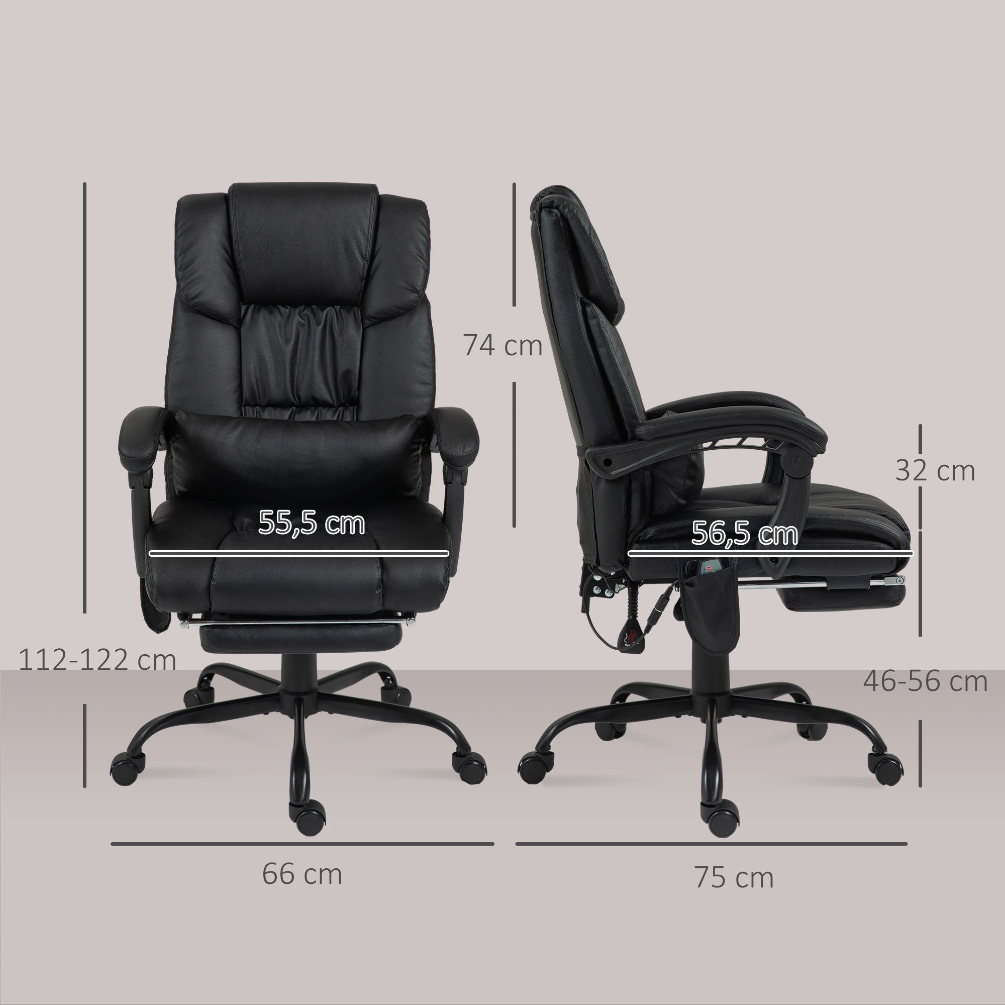 Ergonomisk kontorsstol med massage, fotstöd, svart