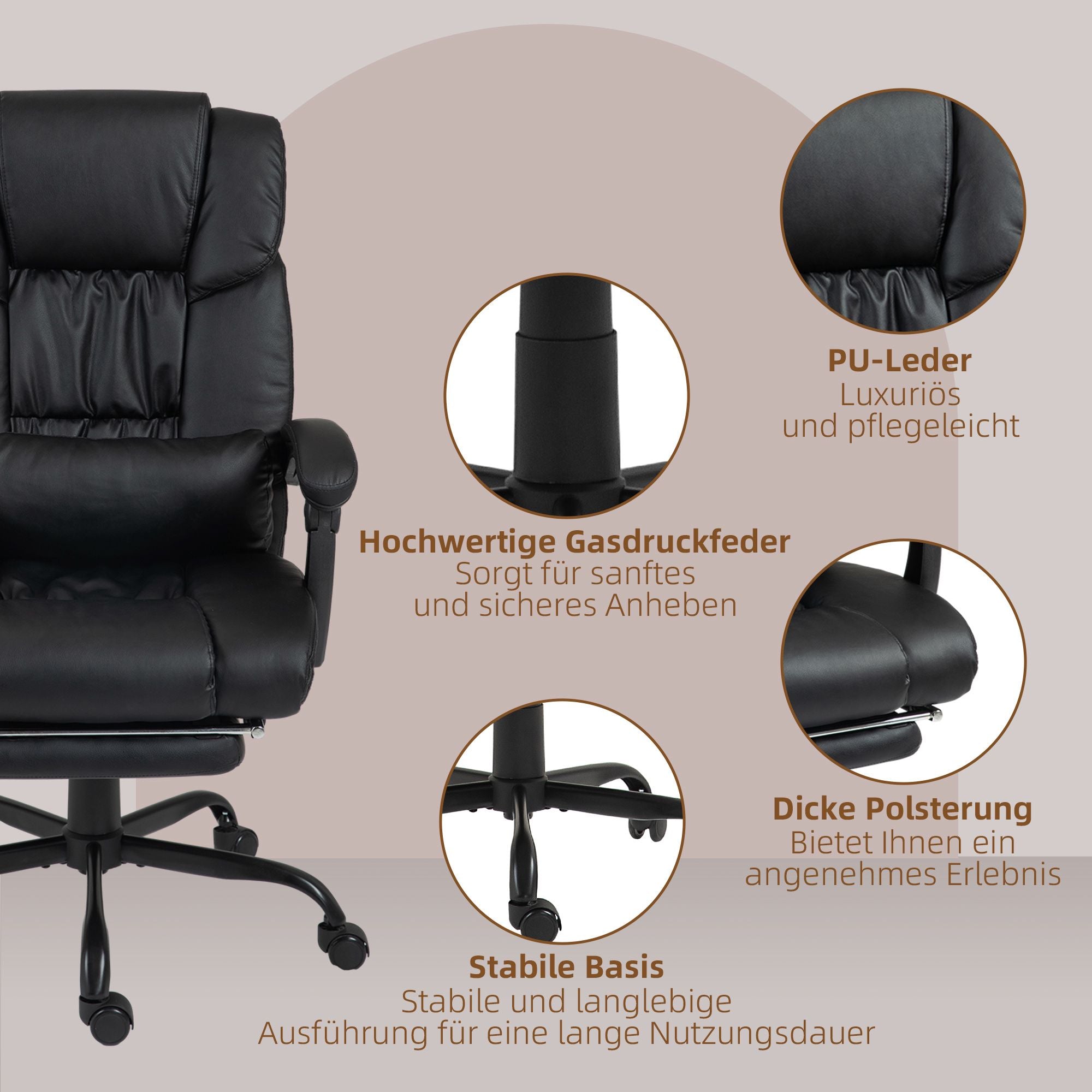 Ergonomisk kontorsstol med massage, fotstöd, svart
