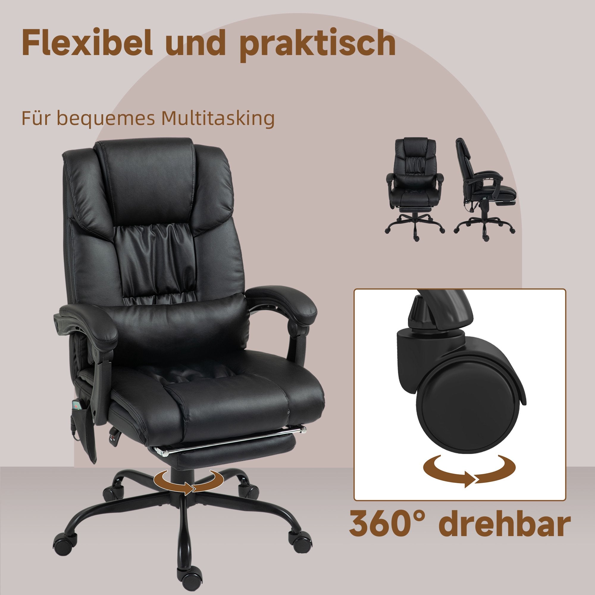 Ergonomisk kontorsstol med massage, fotstöd, svart