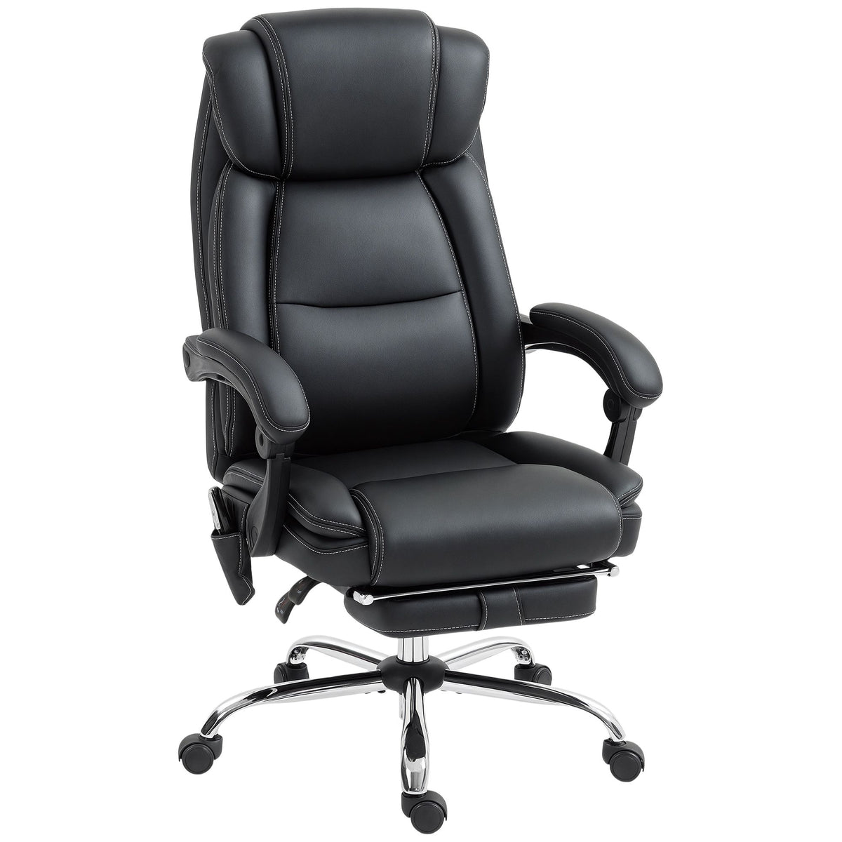 Ergonomisk kontorstol med massasje, fotstøtte, svart skinn