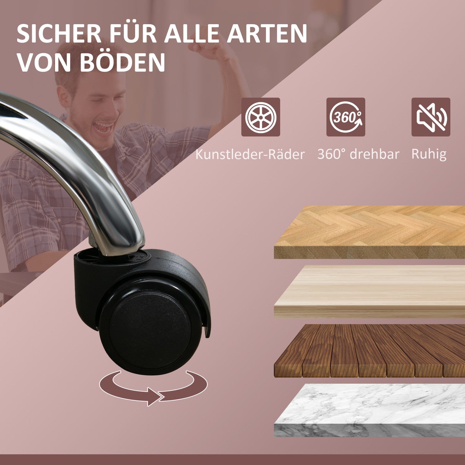 Ergonomisk kontorsstol med massagefunktion, fotstöd, vridbar, rullbar, rosa